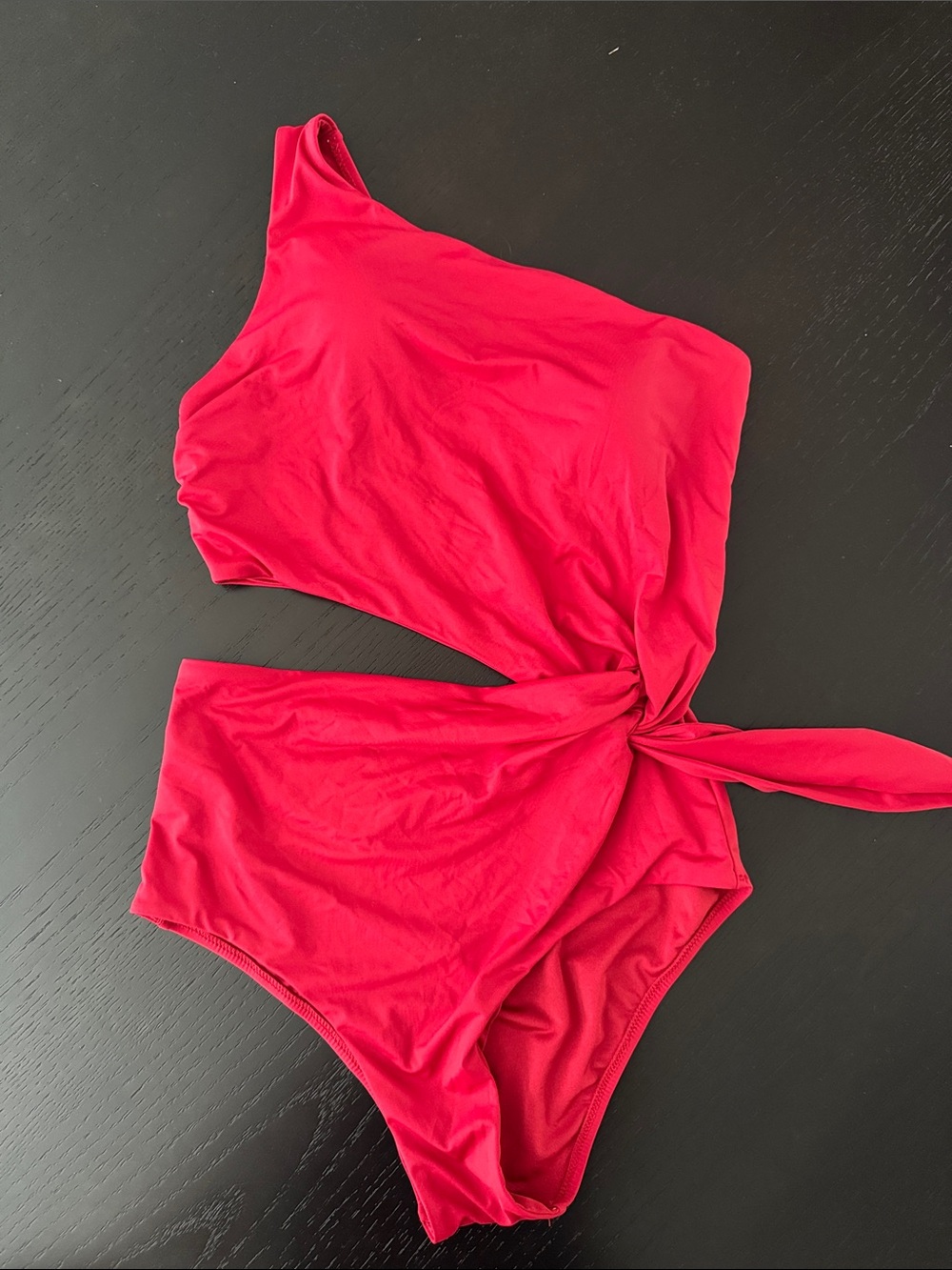Red One-Shoulder Tie-Side One-Piece Swimsuit